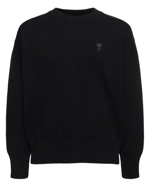 AMI Black Adc Cotton & Wool Crewneck Sweater for men