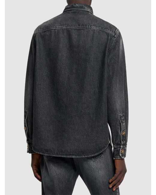 メンズ Versace ストーンウォッシュ コットン デニムシャツ Black