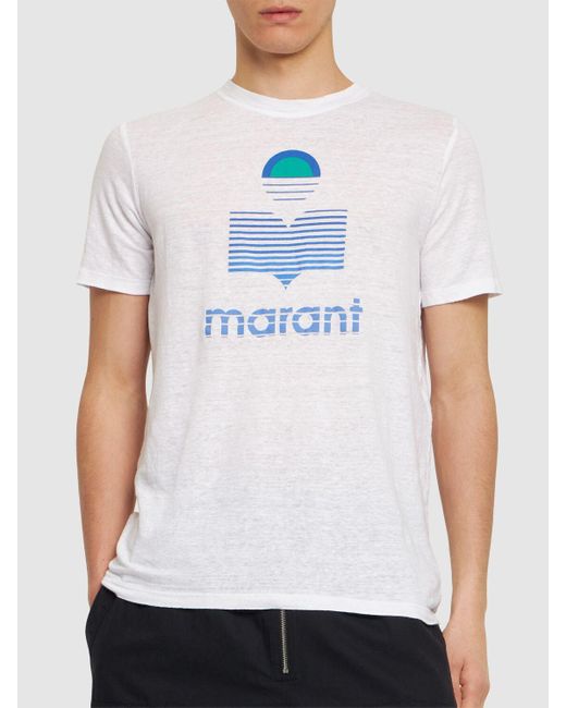 Camiseta de jersey de lino con logo Isabel Marant de hombre de color White