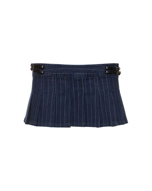 Miaou Blue Ren Pleated Cotton Mini Skirt
