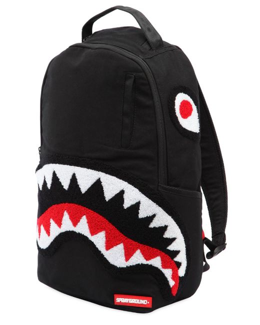 Sprayground Black Ghost Shark Patches Canvas Backpack for men