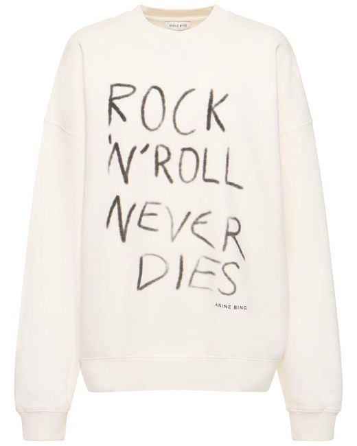 Anine Bing Natural Miles Rock N Roll Cotton Sweatshirt