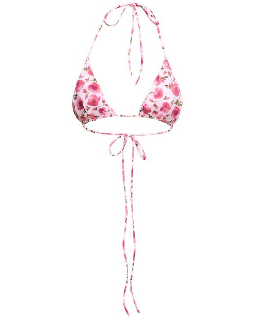 Magda Butrym Pink Printed 3d Flower Triangle Bikini Top
