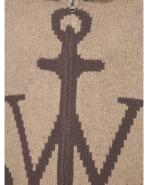 J.W. Anderson Natural Logo Wool Knit Zip-Up Hoodie for men