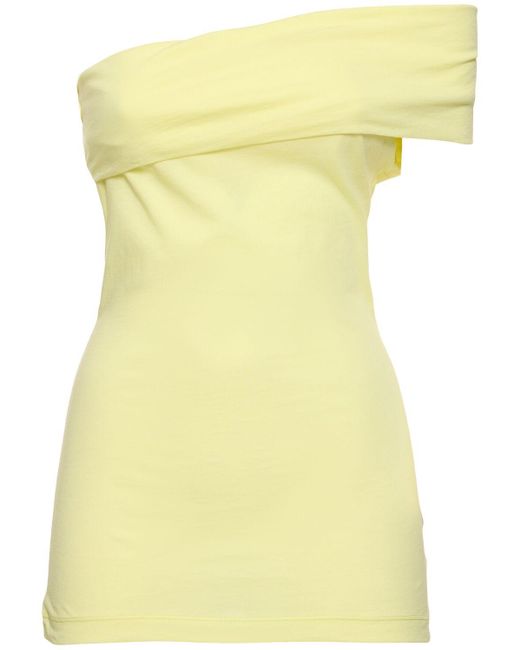 MSGM Yellow Draped Cotton Jersey One-shoulder Top