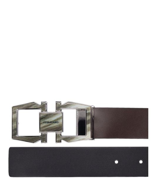 Ferragamo White 32mm Double Gancio Leather Belt for men