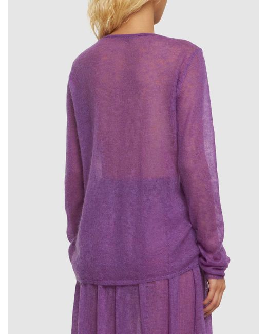 Auralee Purple Kid Mohair Sheer Knit Boatneck Sweater