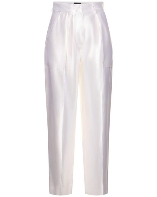 Pantalones rectos de seda y lino Giorgio Armani de color White