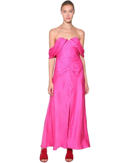 Self-Portrait Pink Off-the-shoulder Satin Jacquard Dress