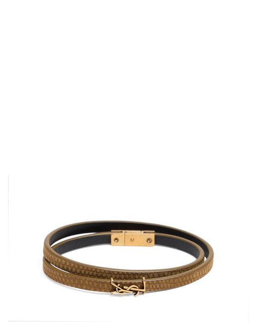 Bracelet à double tour en cuir ysl Saint Laurent en coloris Metallic