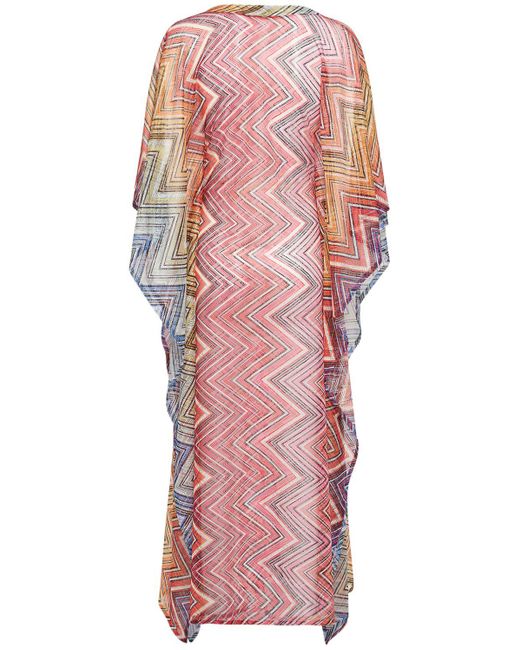 Missoni Pink Chevron Printed Long V-Neck Kaftan Dress