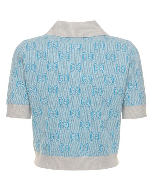Polo de lana con jacquard Gucci de color Blue
