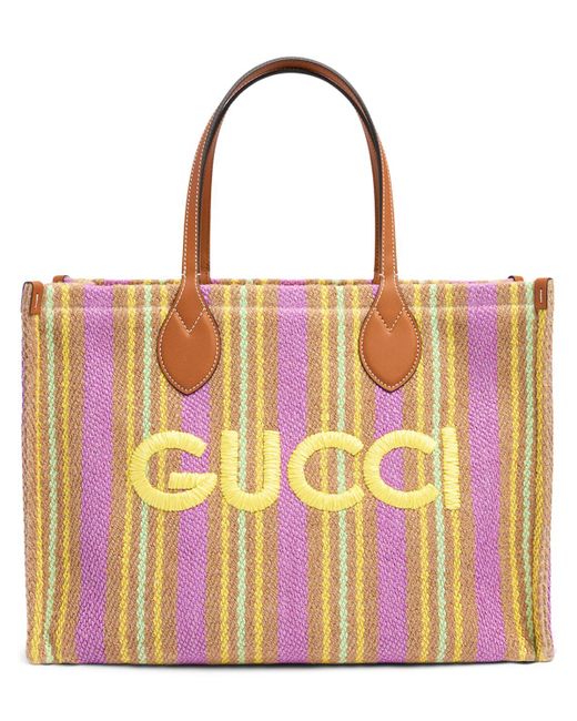 Borsa shopping media in tela con logo di Gucci in Pink