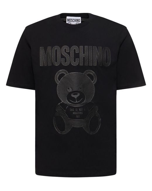 Moschino Black Teddy Bear Rubberised Cotton T-Shirt for men
