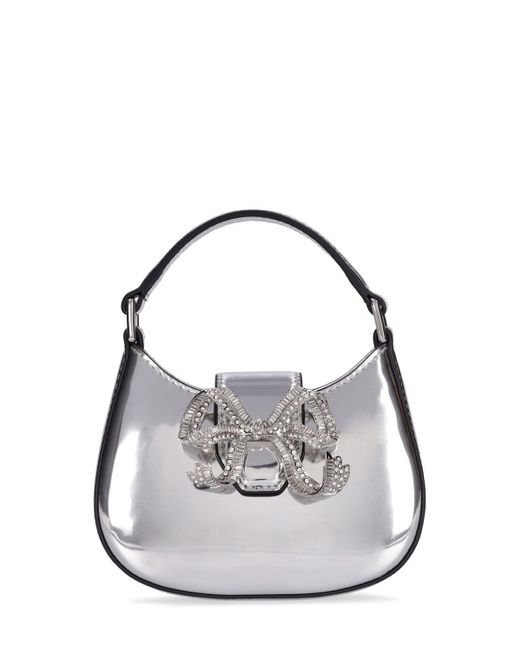 Self-Portrait Metallic Micro Curved Bow Leather Top Handle Bag