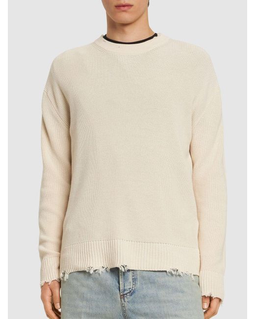 Laneus Natural Distressed Cotton Knit Sweater for men
