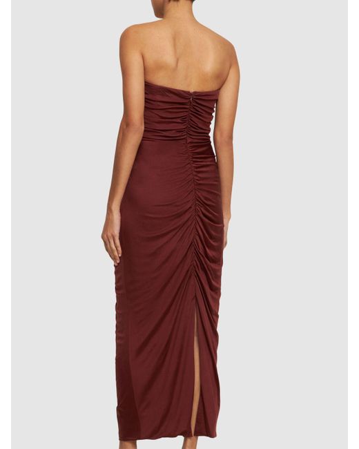 Costarellos Sweetheart-neck Ruched Midi Dress Brown