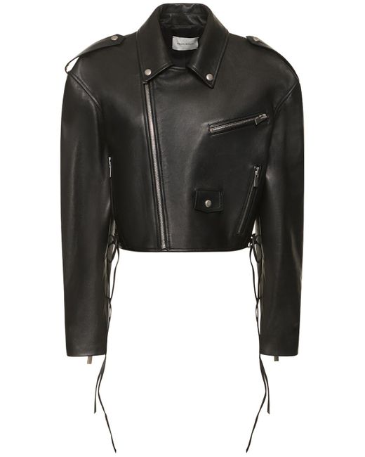 Magda Butrym Black Leather Cropped Biker Jacket