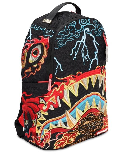 Sprayground Multicolor Dragon Shark Embroidered Satin Backpack for men