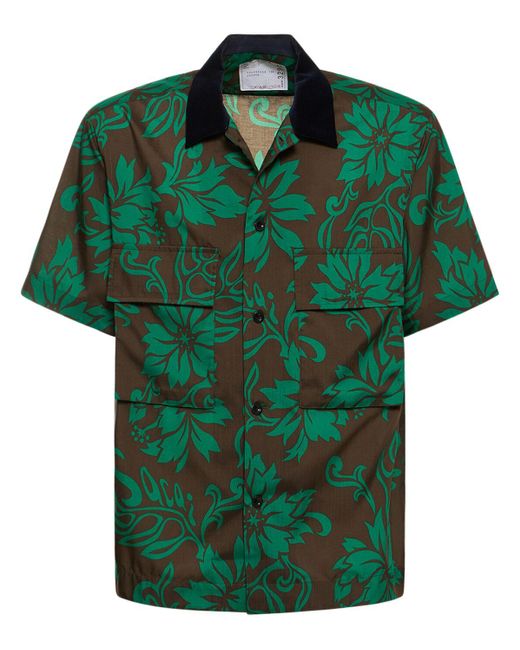 Sacai Green Floral Printed Shirt for men