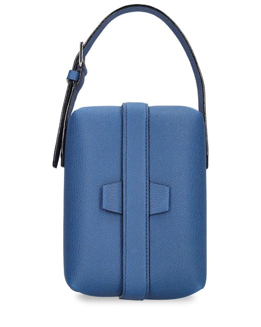 Valextra Blue Tric Trac Leather Top Handle Bag