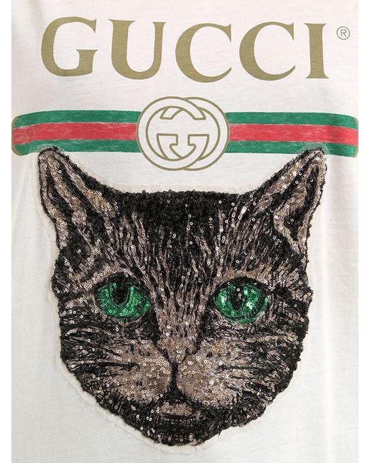 Gucci Logo T-shirt With Mystic Cat in White | Lyst UK