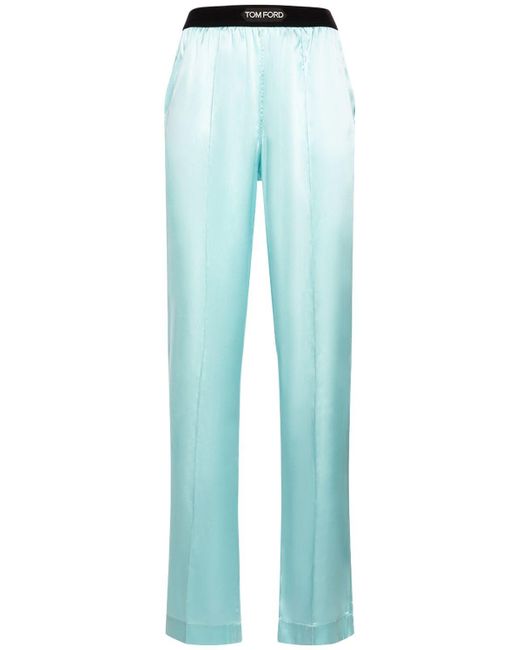 Pantalones de pijama de satén de seda Tom Ford de color Blue