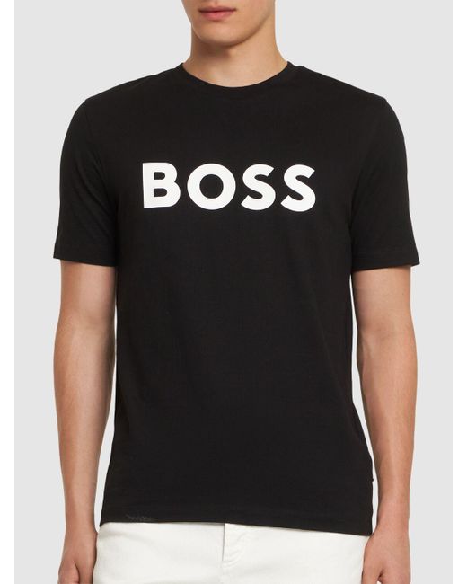 Camiseta de algodón con logo Boss de hombre de color Black