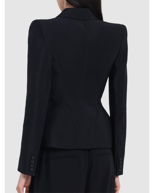 Mugler Black Heavy Fluid Viscose & Wool Fitted Jacket