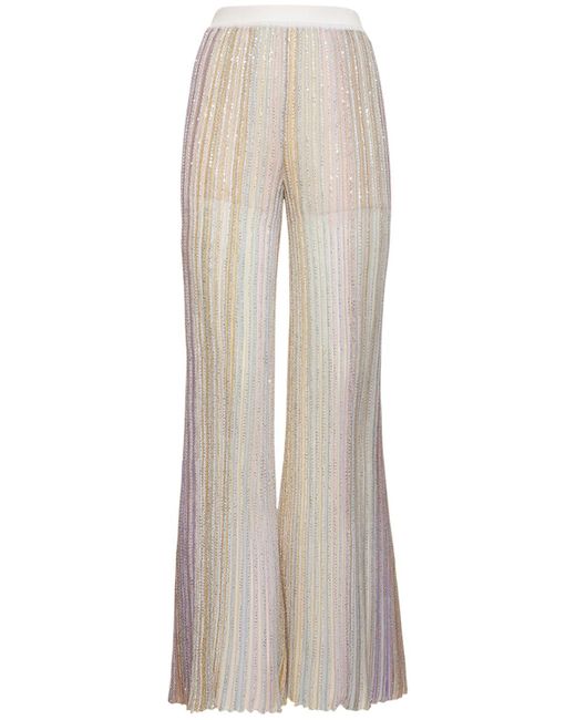Missoni White Sequined Striped Knit Flared Pants