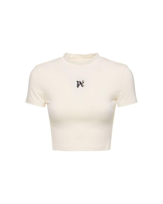 T-shirt in misto cotone monogram pa di Palm Angels in White
