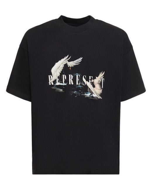 Represent Black Swan Printed Cotton T-Shirt for men