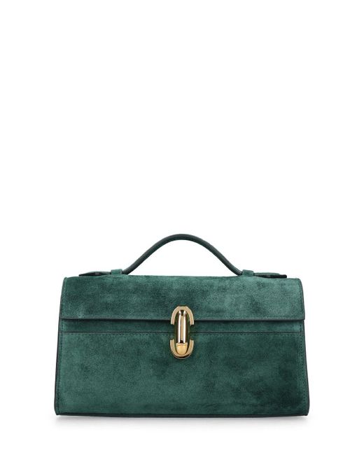 SAVETTE Green The Symmetry Suede Top Handle Bag