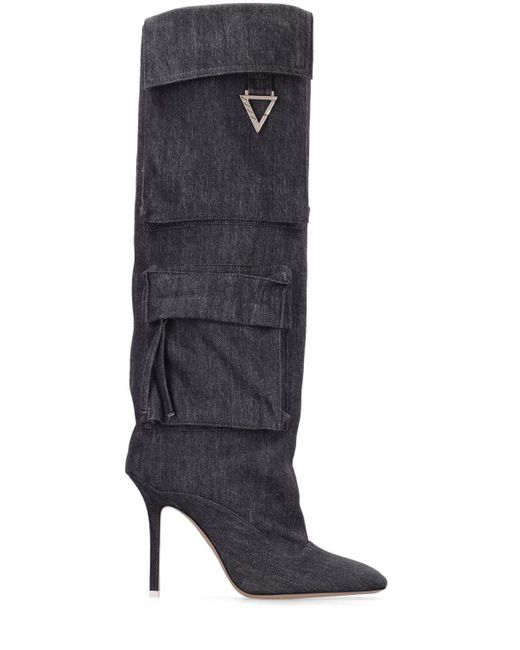 The Attico Gray 105mm Hohe Stiefel Aus Denim "sienna"