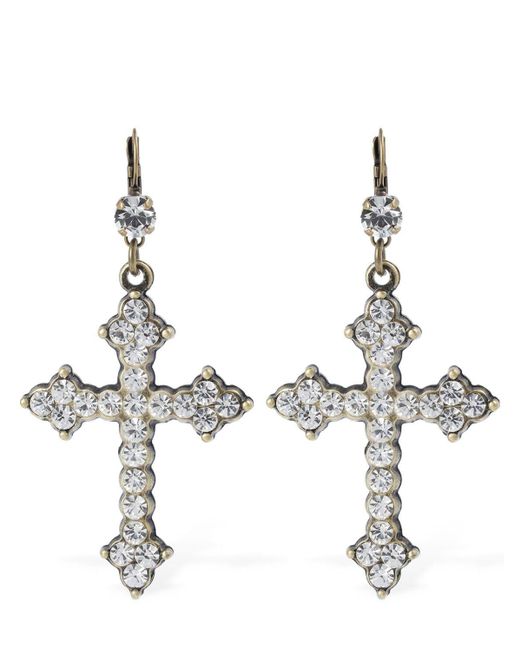 Blumarine Metallic Cross Crystal Drop Earrings