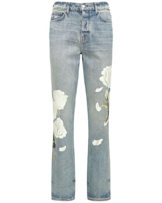 Amiri Blue Rose-print Distressed Jeans for men