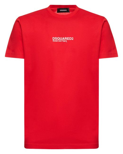 T-shirt in jersey di cotone con logo di DSquared² in Red da Uomo