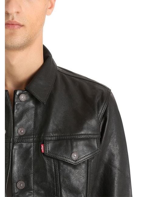 Levi's The Trucker Leather Jacket in Black for | Lyst