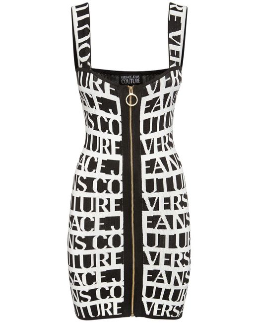 Versace Jeans Black Logo Viscose Blend Knit Mini Dress