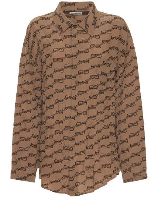 Balenciaga Monogram Logo Printed Pajama Shirt in Brown | Lyst