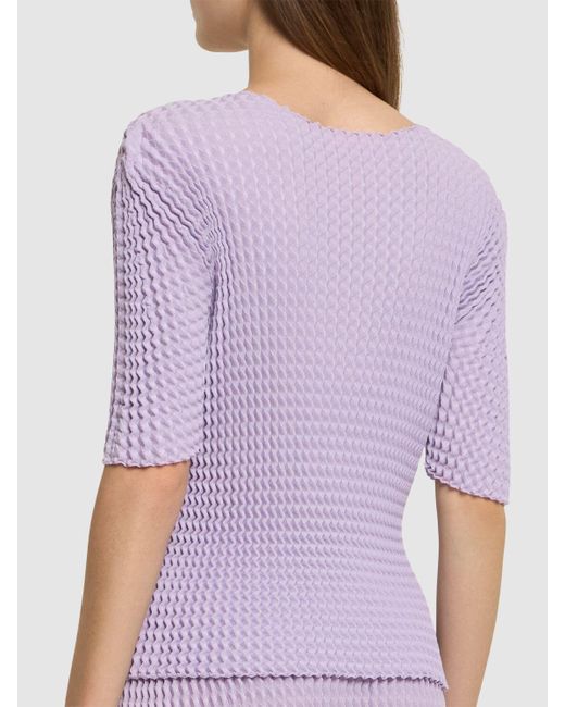 Issey Miyake Purple Pleated Short Sleeve Top