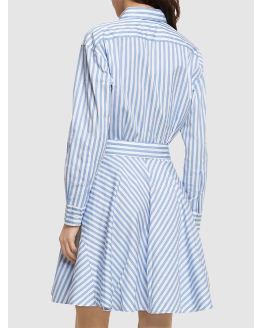Polo Ralph Lauren Blue Striped Long Sleeve Poplin Mini Dress