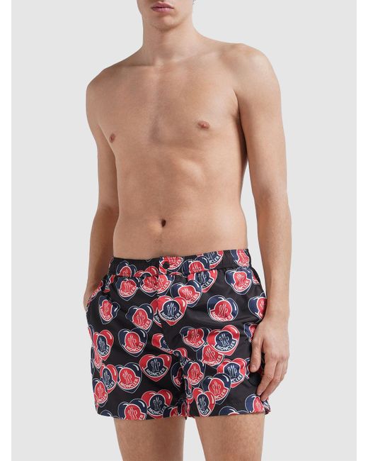 Moncler Red Heart Printed Tech Swim Shorts for men