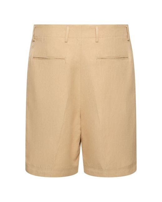 Loro Piana Natural Joetsu Pleated Linen & Silk Shorts for men