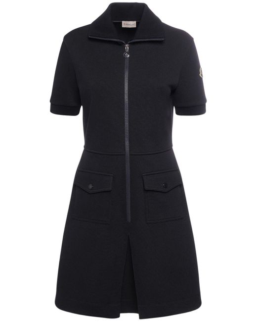 Moncler Black Stretch Cotton Blend Piquet Polo Dress