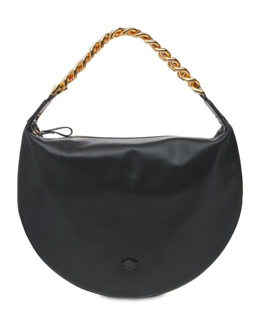 Versace Black Leather Hobo Bag W/chain Strap