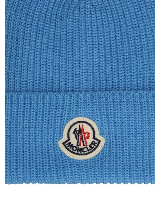 Moncler Blue Logo Detail Cotton Beanie for men