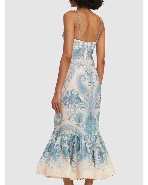 Zimmermann Blue Illuminate Printed Linen & Silk Gown