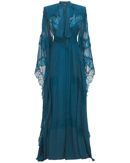 Zuhair Murad Blue Tulle & Lace Kaftan Long Dress