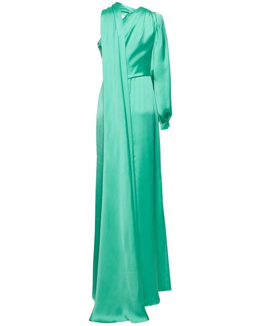 Robe longue en satin léger drapée à une manche Zuhair Murad en coloris Green